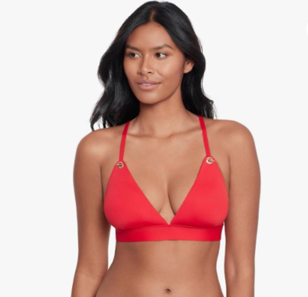 LAUREN RALPH LAUREN Toggle V Neck Bikini Top Size 14 Red Beach Club Solids NWT